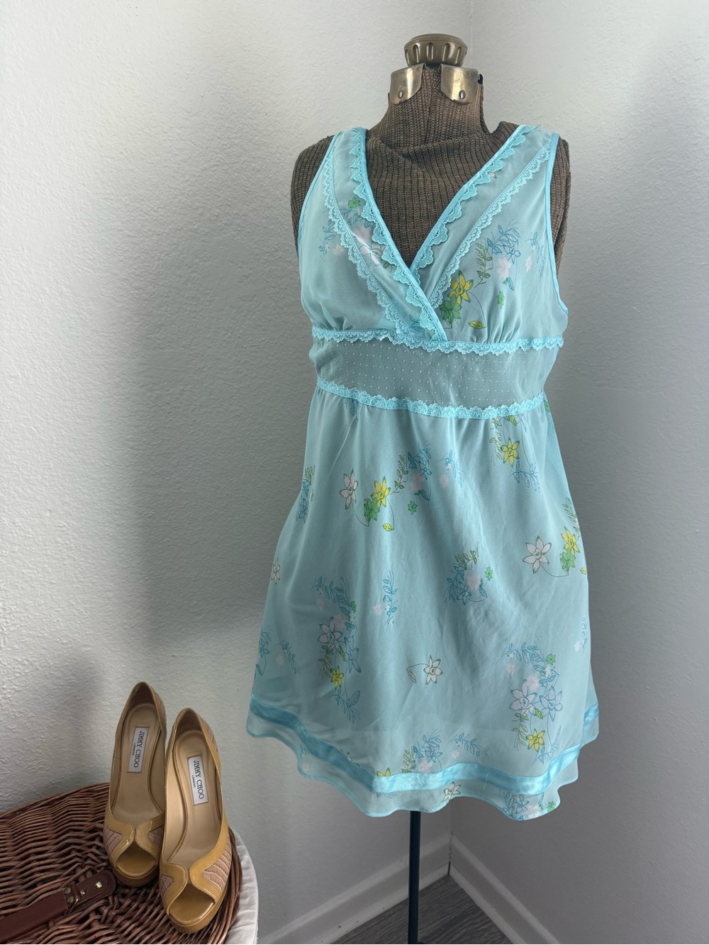 Victoria Secret Light Blue Floral Lace Chemise